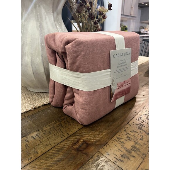 King Heavyweight Linen Blend Duvet & Sham Set Rose - Casaluna NEW - Picture 2 of 9